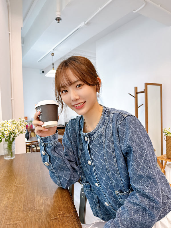 2504038 FA Diamond Pattern Denim Jacket - Blue