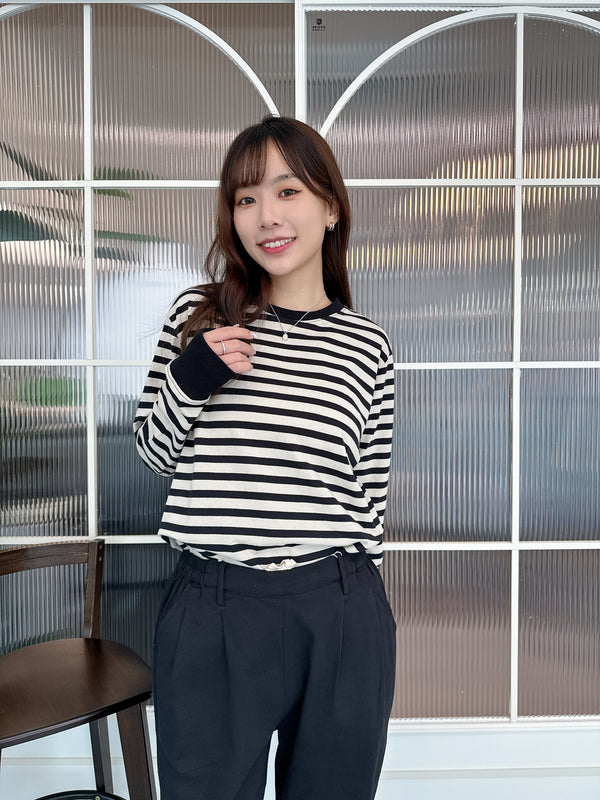 2509063 MMO Bi-Colour Border Ribbed Top - Black