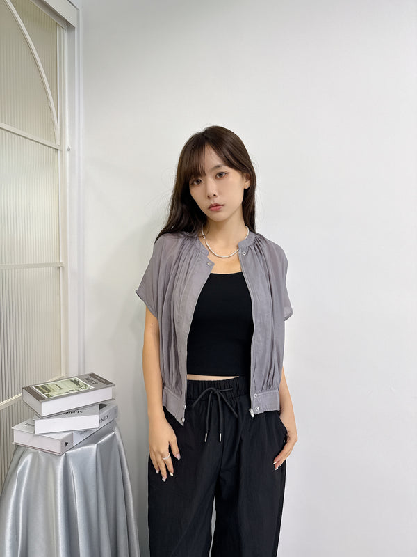 2506033 CC Back Ribbon Sheer Blouson - Charcoal