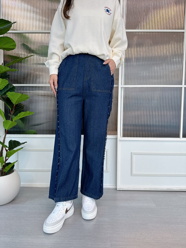 2510004 LUP Fringe Denim Pants - Navy