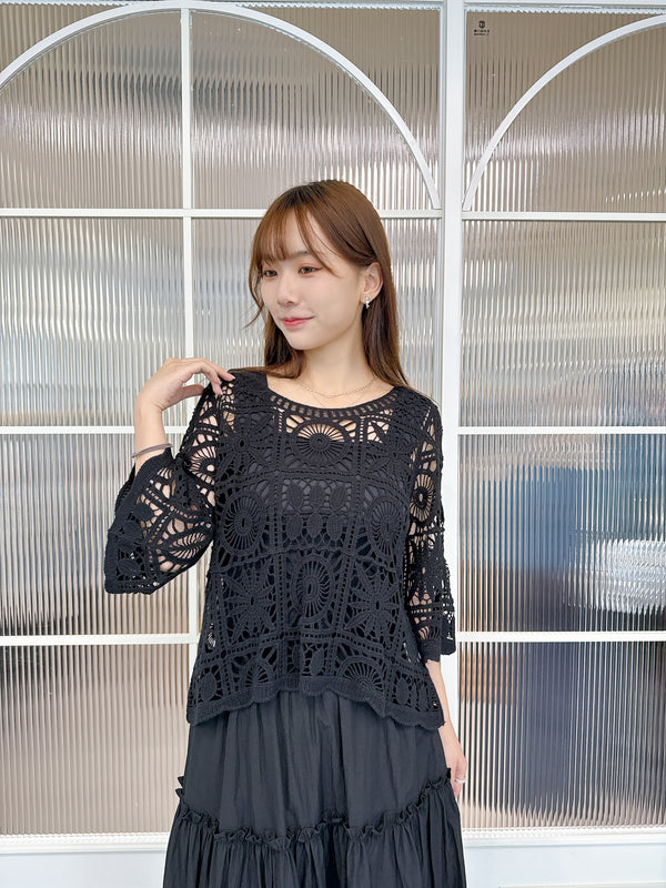 2504044 TU Lace Summer Knit Top - Black