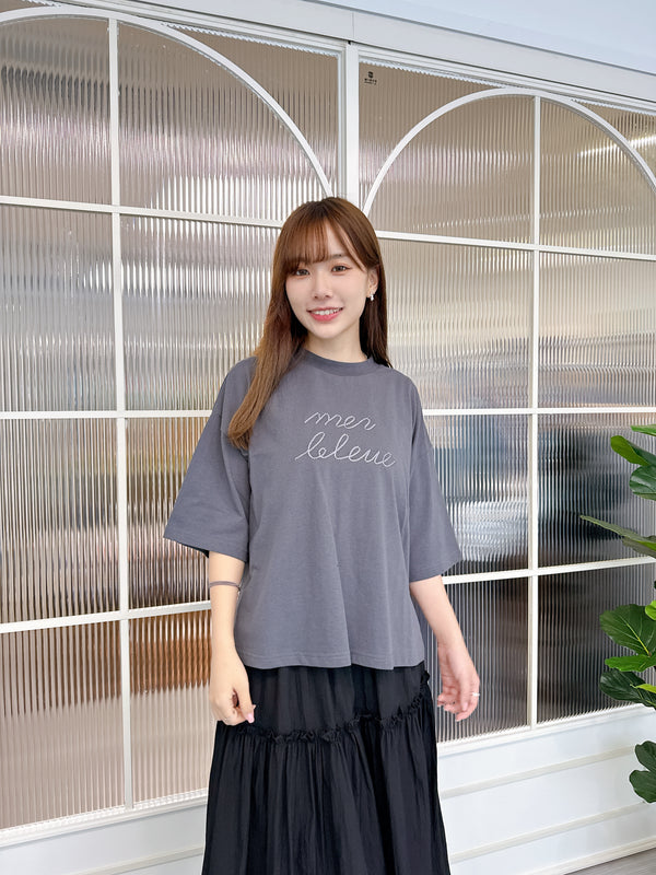 2504057 MMO Glitter Embroidery Cotton Tee - Charcoal