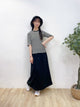 2309045 KR Mixed Fabric Maxi Skirt - BLACK