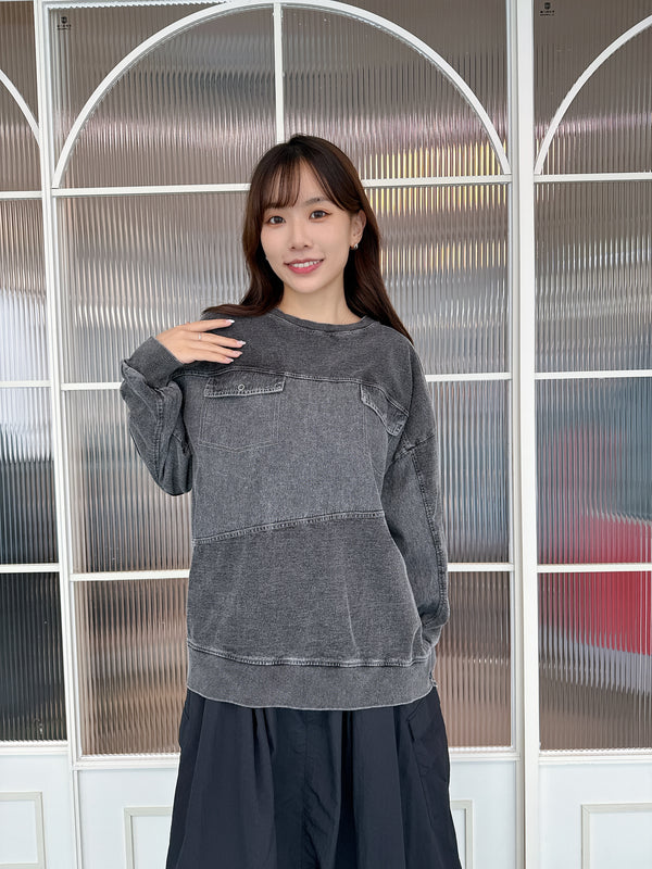 2510006 LUP Fake Pockets Denim Pullover - Black