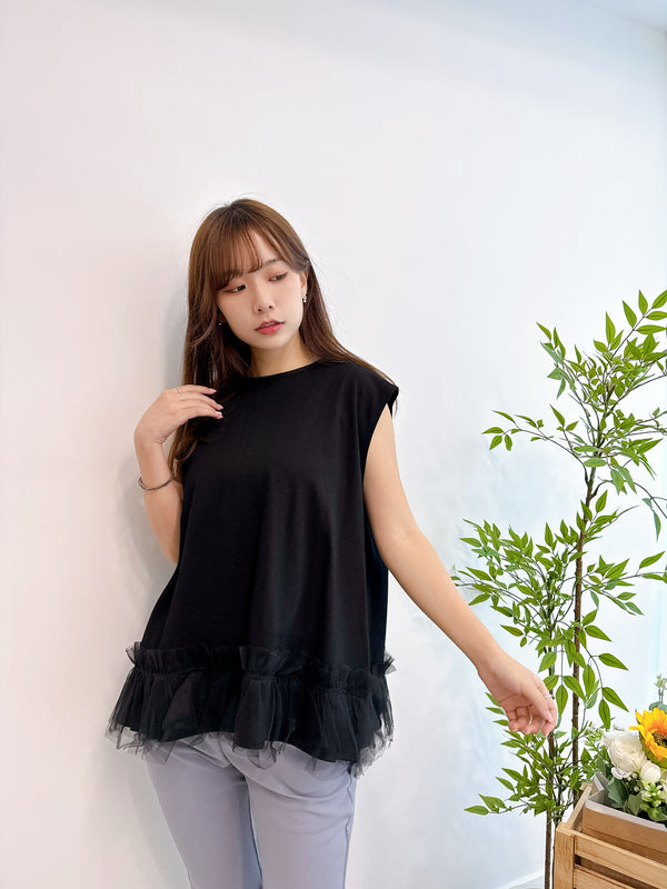 2504051 VE Bottom Tulle Sleeveless Top - Black