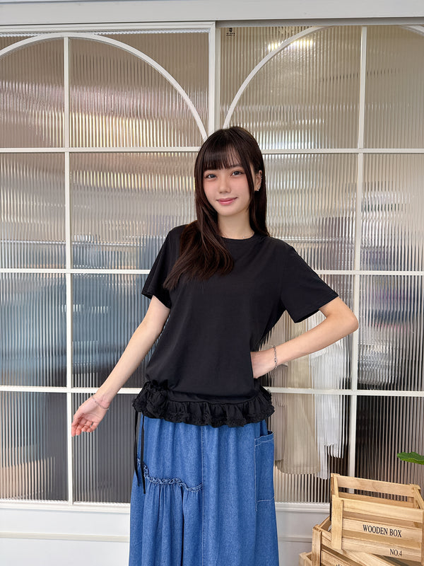 2506065 JF Hem Ruffles Drawsting Top - Black