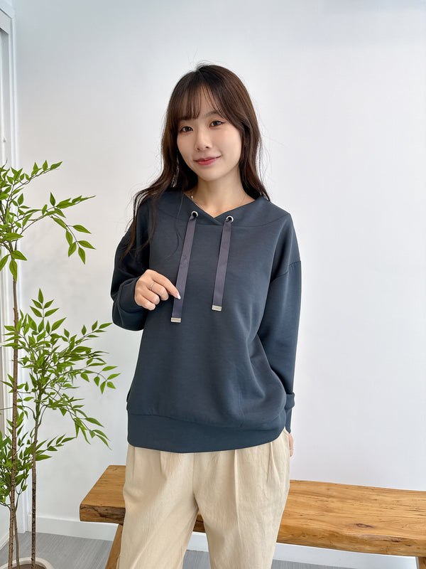 2509149 OU Strap Plain Hoodies - Navy