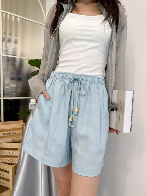 2506041 JF Linen Drawstring Shorts - Light Blue