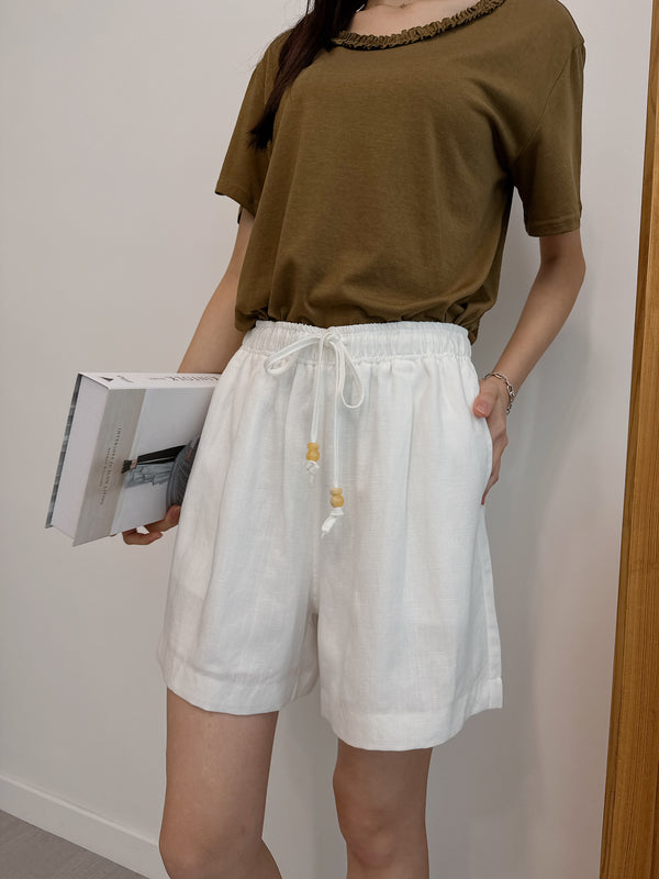 2506041 JF Linen Drawstring Shorts - White