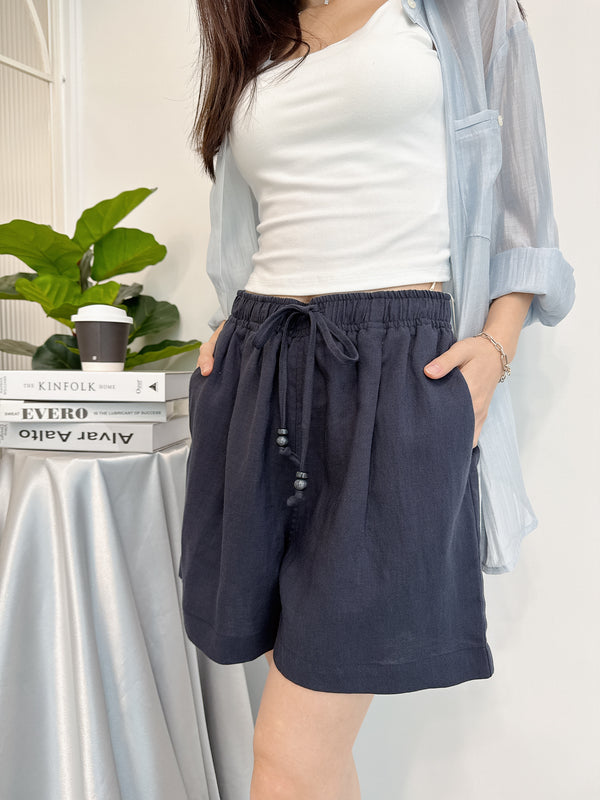 2506041 JF Linen Drawstring Shorts - Navy