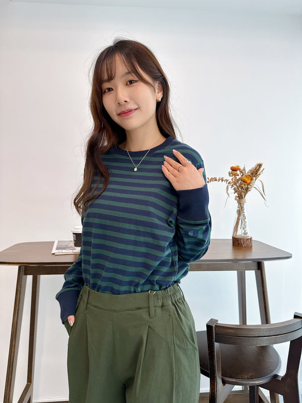 2509063 MMO Bi-Colour Border Ribbed Top - Green