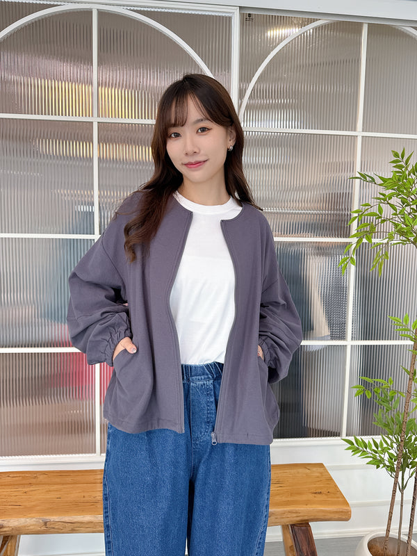 2509059 MMO UV Cut Crew Neck Zip Cardigan - Charcoal