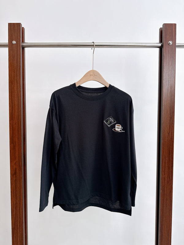 2511049 JT Cafe Motif Embroidered Top - Charcoal