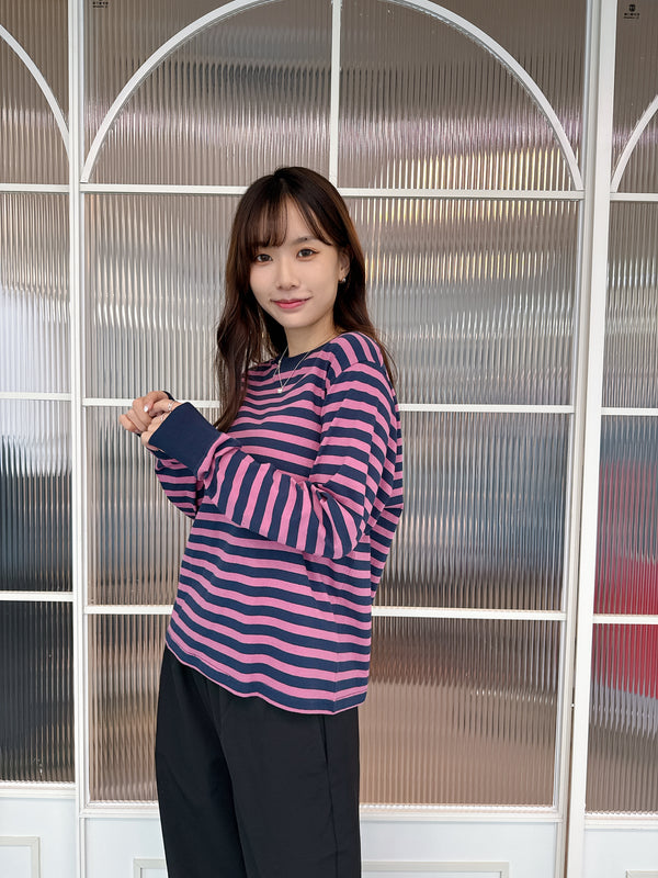 2509063 MMO Bi-Colour Border Ribbed Top - Pink