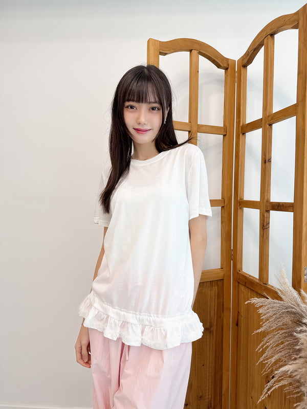 2506065 JF Hem Ruffles Drawsting Top - White