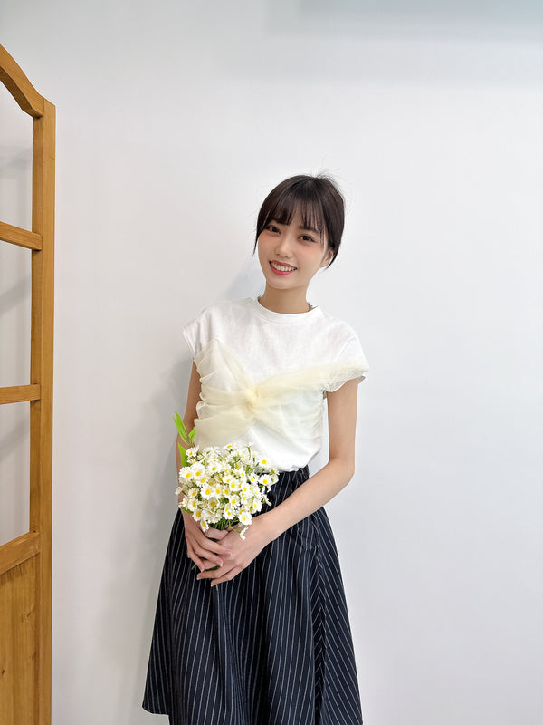 2504011 EM Tulle Ribbon Docking Top - White