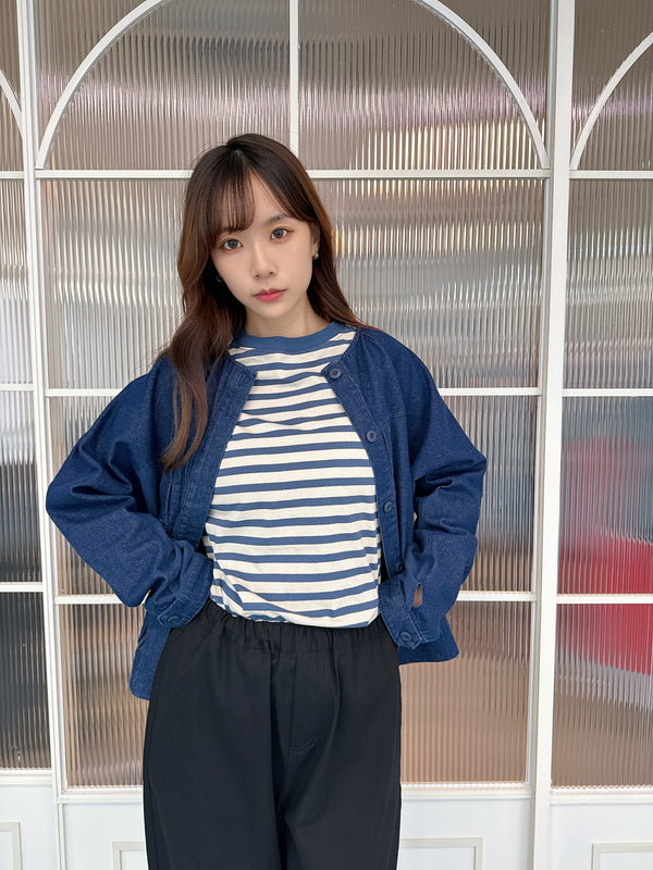 2509063 MMO Bi-Colour Border Ribbed Top - Blue