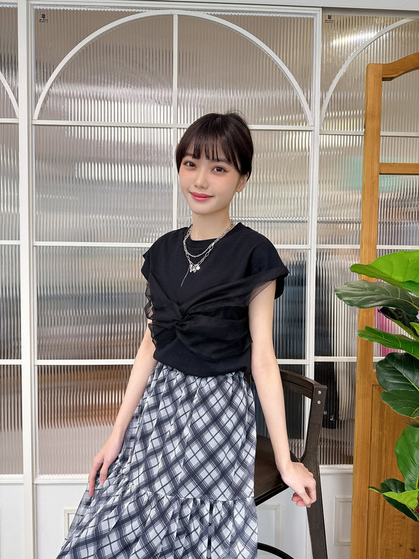 2504011 EM Tulle Ribbon Docking Top - Black
