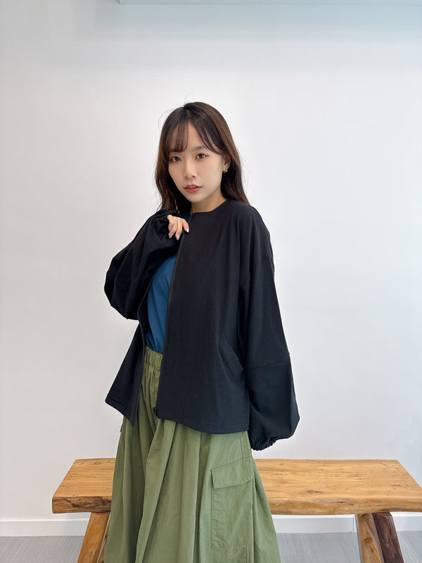 2509059 MMO UV Cut Crew Neck Zip Cardigan - Black