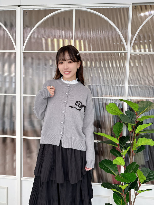 2501011 LO Ribbon Jacquard Knit Cardigan - Grey
