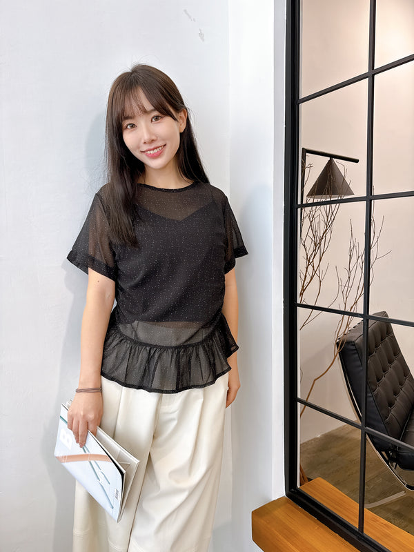 2505037 JF Dotted Chiffon Top - Black