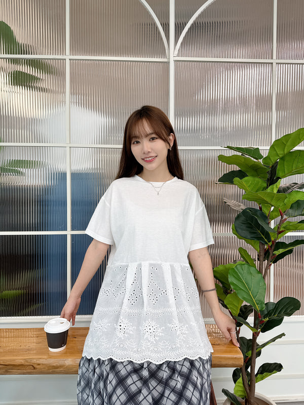 2504024 MY Scallop Lace Switching Top - White