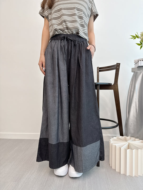 2504008 BOU Bi-Colour Denim Wide Pants - Black