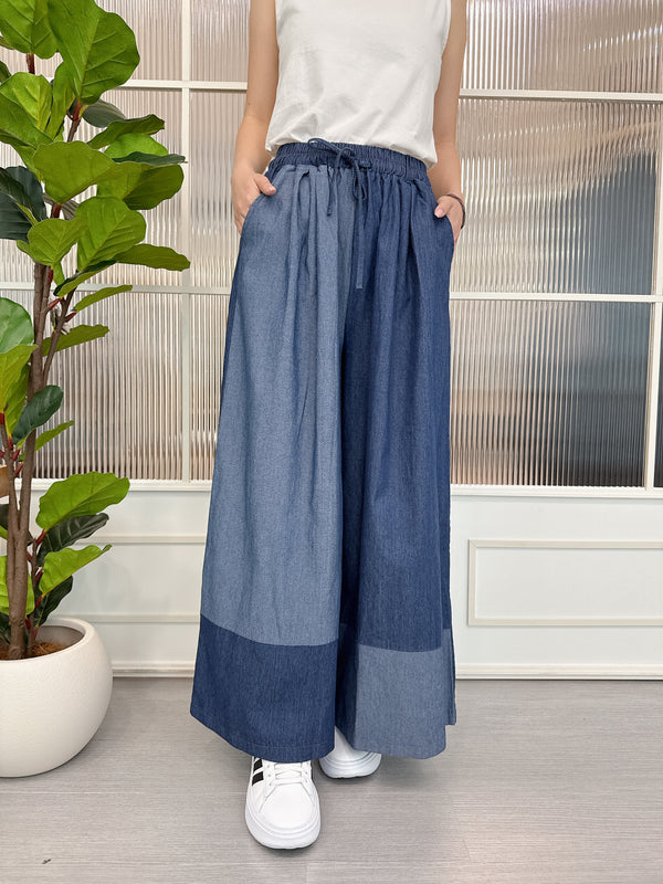 2504008 BOU Bi-Colour Denim Wide Pants - Blue