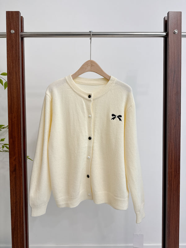 2510020 CR Ribbon EMB Knit Cardigan - Ivory