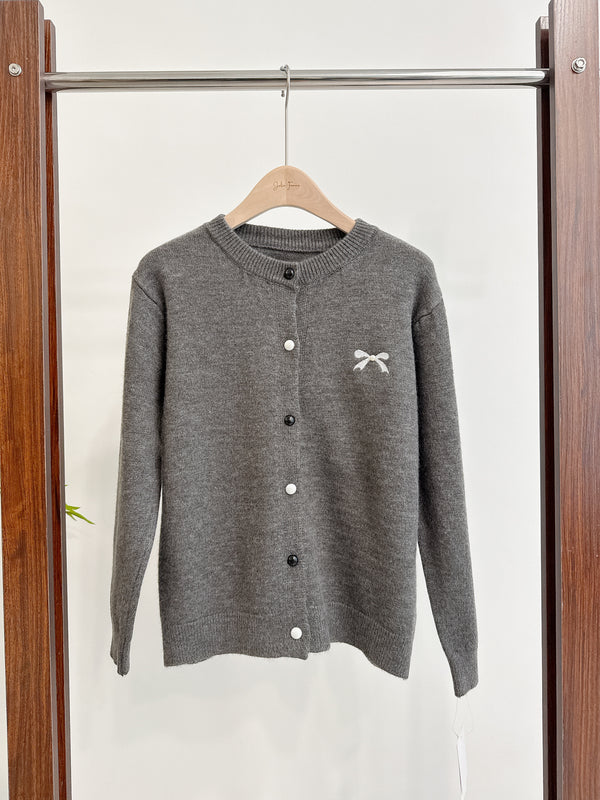 2510020 CR Ribbon EMB Knit Cardigan - Grey