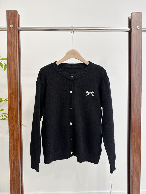 2510020 CR Ribbon EMB Knit Cardigan - Black