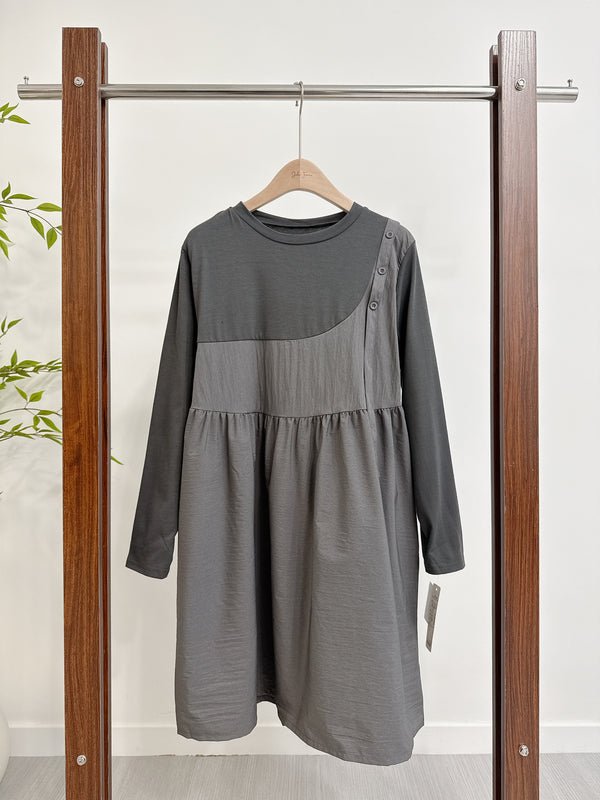 2510028 CR Switch Design Tunic Dress - Charcoal