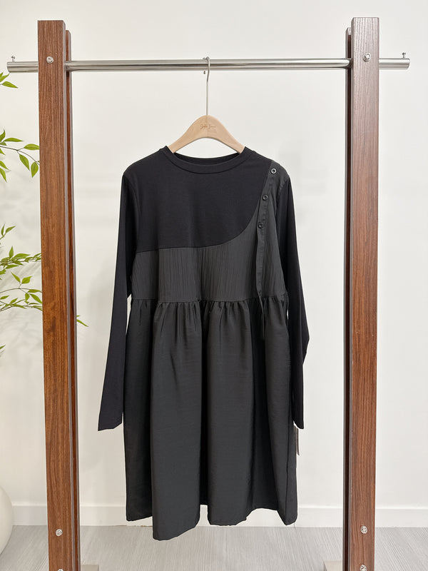 2510028 CR Switch Design Tunic Dress - Black
