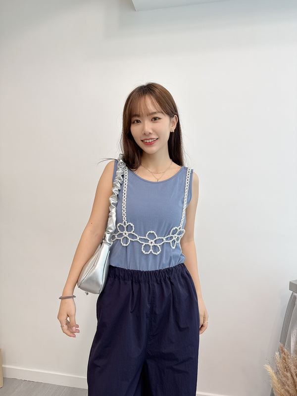2504006 BOU Milled Back Lace Tank - Blue