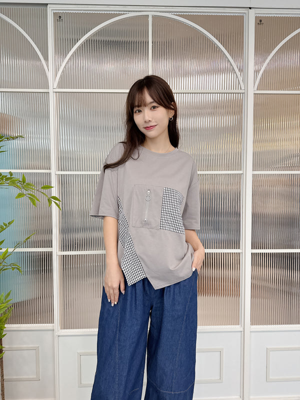 2507008 HA Check & Zipper Top - Greige