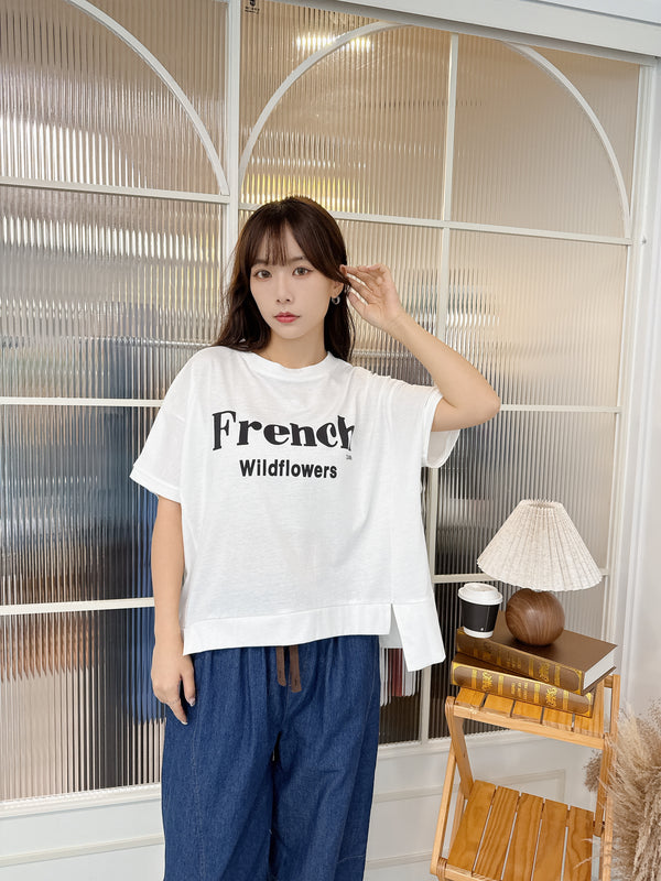 2507007 HA Logo Drop Shoulder Top - White