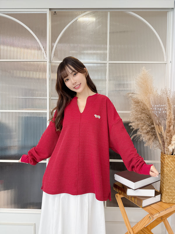 2509102 PE Fox EMB Waffle Tee - Red