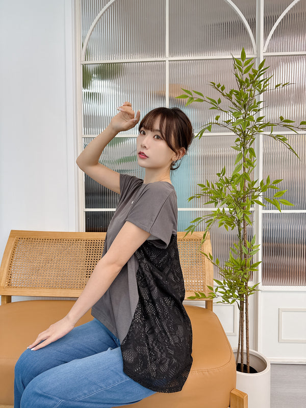 2507014 LE Back Lace Layered Top - Charcoal