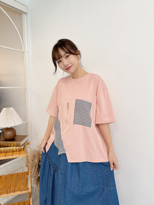 2507008 HA Check & Zipper Top - Pink