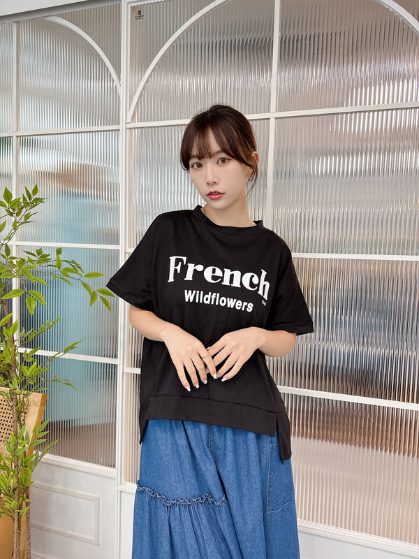 2507007 HA Logo Drop Shoulder Top - Black