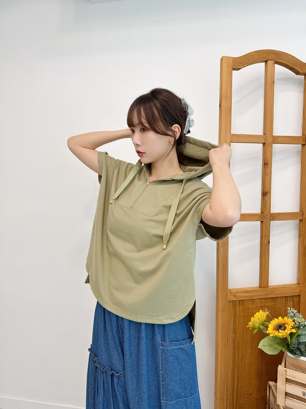 2507012 LE Sweatshirt Half Zip Hoodies - Khaki