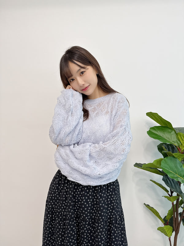 2510040 GL Fluffy Sheer Knit Pullover - Blue