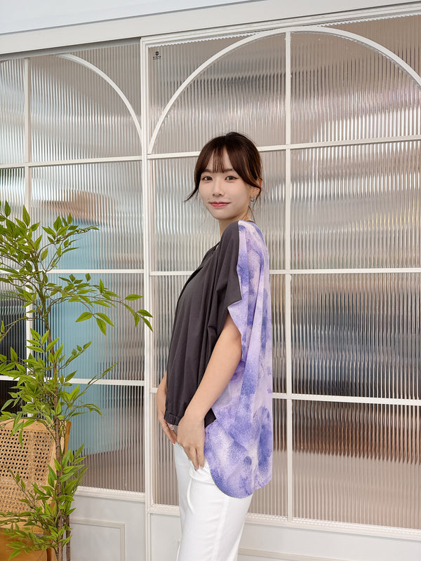 2507013 LE Nuanced Pattern Chiffon Pullover - Charcoal