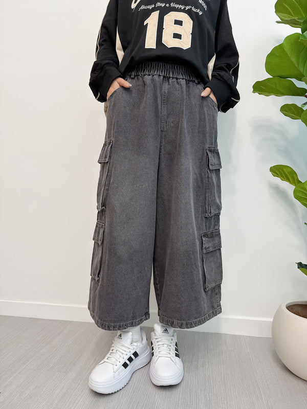 2510046 BRI Cargo Wide Midi Denim Pants