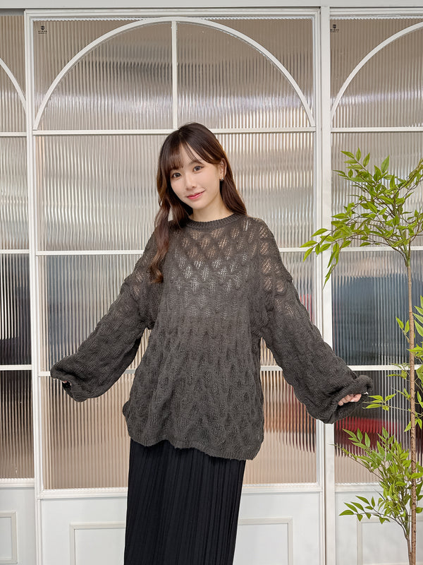 2510040 GL Fluffy Sheer Knit Pullover - Charcoal