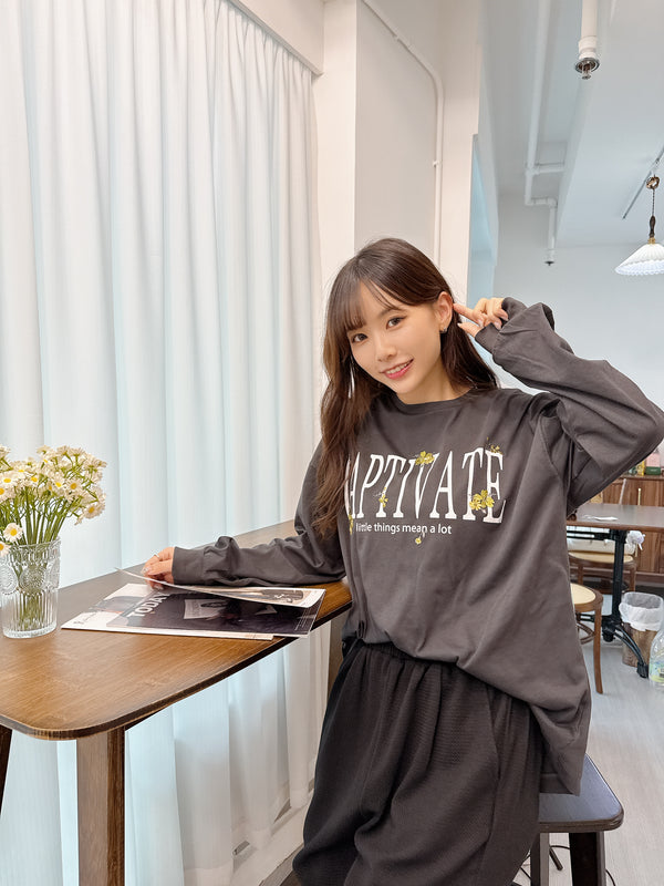 2510041 GL Logo Print & Floral Embroidery Top - Black