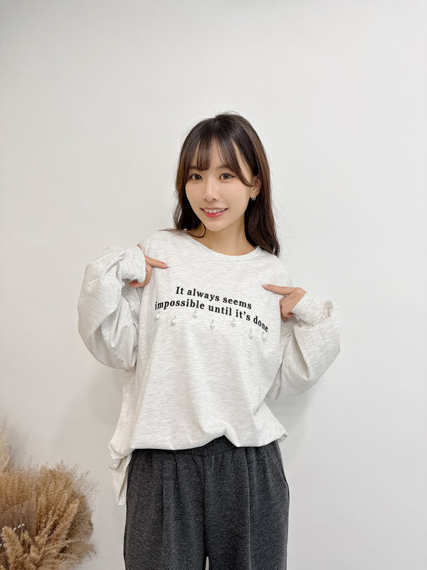 2510043 GL Pearl Drops and Logo Embroidery Top - Oatmeal