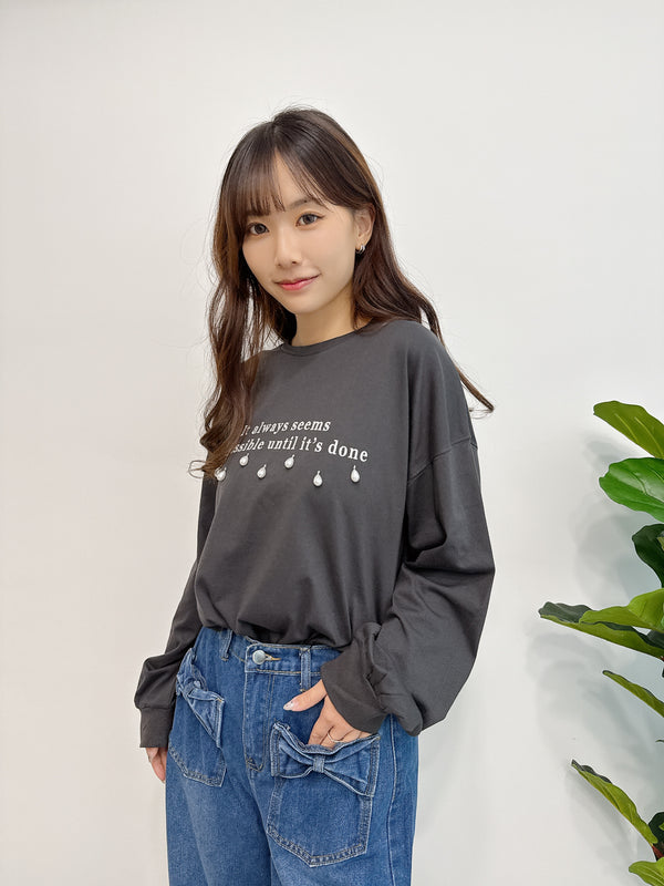 2510043 GL Pearl Drops and Logo Embroidery Top - Black
