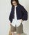 2312011 FO Volume Sleeve Short Knit Blouse - NAVY