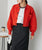 2312011 FO Volume Sleeve Short Knit Blouse - RED